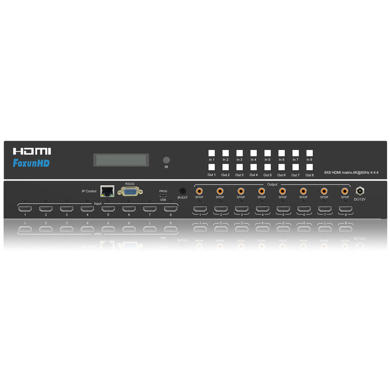 FoxunHD 8x8 HDMI Matrix - Support 4K@60HZ 4:4:4/Audio extraction/Control via IR, RS232, IP, Webgui, Control4