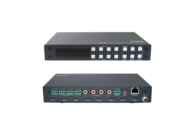FoxunHD 4x4 HDMI Matrix -  Support 4K@60HZ 4:4:4/Audio extraction/Control via IR,RS232,IP, Webgui, Downscaler