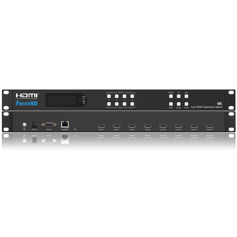 FoxunHD 4x4 HDMI Seamless Matrix - Support 4K/2x2 Videowall/Multiviewer/Downscaler/Control via IR, RS232,IP,Control4