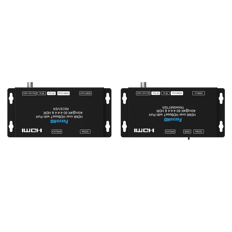 FoxunHD HDBaseT Extender - Support 40m(130ft)4K@60HZ 4:4:4, 70m(230ft)1080P/Loop out/2x HDMI Outs/Bi-directional IR/POC/RS232