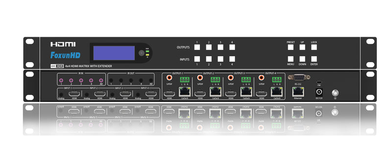 FoxunHD 4x4 HDMI Matrix Extender - support 70m 4K@60HZ 4:4:4/Loop out/Audio extraction/Control via front-panel button,IR,RS232,IP/POC/EDID SX-MX19