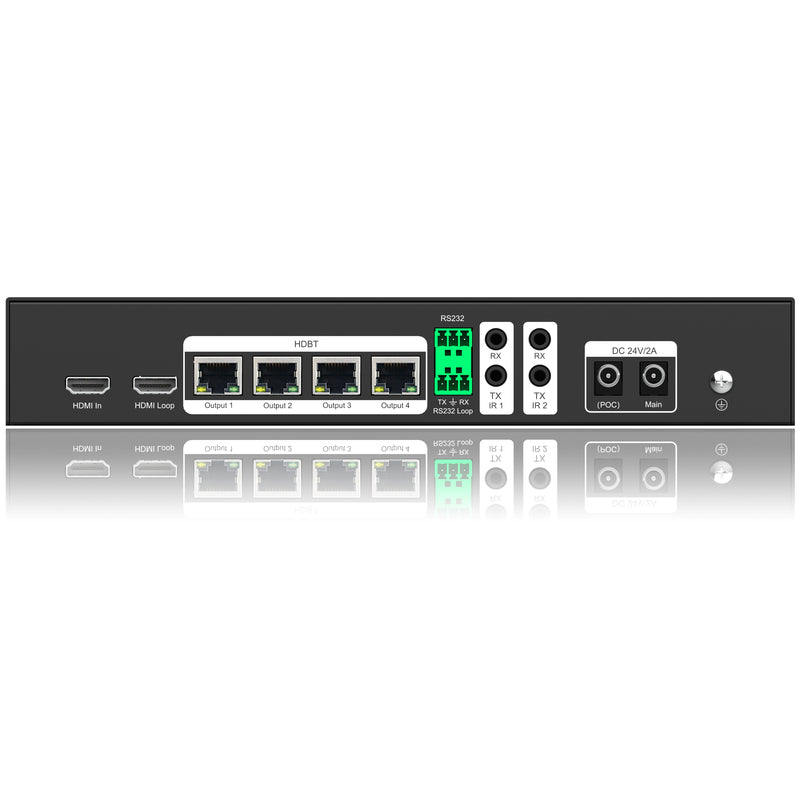 FoxunHD  1x4 HDBaseT Splitter extender - Support  40m(130ft) 4K@60HZ 4:4:4, 70m(230ft) 1080P/Loopout/IR/POC/Downscaler SX-SPH05