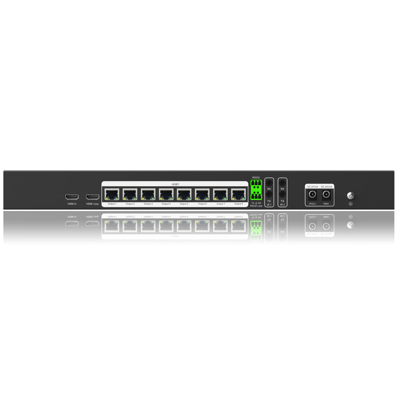 FoxunHD 1x8 HDBaseT Splitter extender- Support 40m(130ft) 4K@60HZ 4:4:4, 70m(230ft) 1080P/Loopout/IR/POC/Downscaler  SX-SPH06
